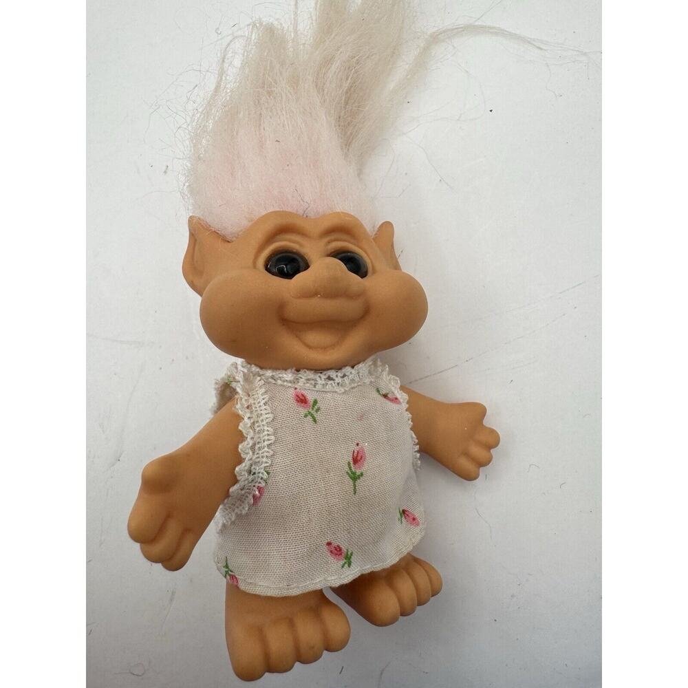 Vintage ITB Troll Doll Light Pink White Hair Brown Eyes Short 1992 90s Dress